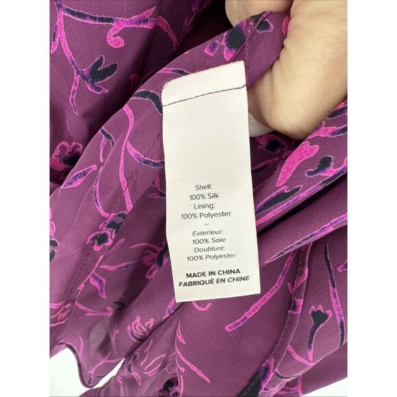 CINQ A SEPT Size Medium MABEL PURPLE FLORAL SILK BLACK VELVET RUFFLE BLOUSE TOP - Picture 15 of 16